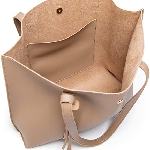SAND SOFT FAUX LEATHER TOTE SHOULDER BAG - Picture 6 of 6